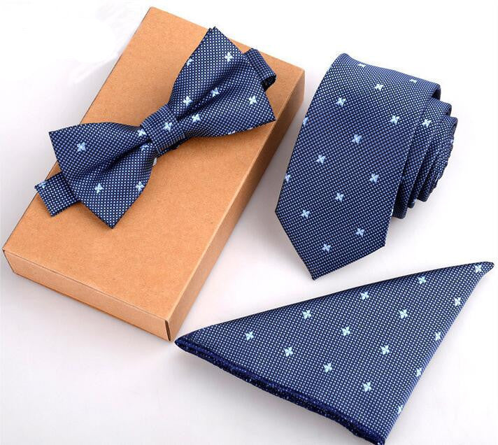 Online discount shop Australia - 3 PCS Slim Tie Set Men Bow Tie and Handkerchief Bowtie Necktie Cravate