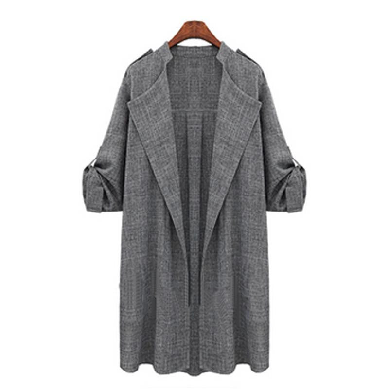 Women Slim Fashion Casual Lapel Windbreaker Cape Coat European Style Linen Cardigan Jacket