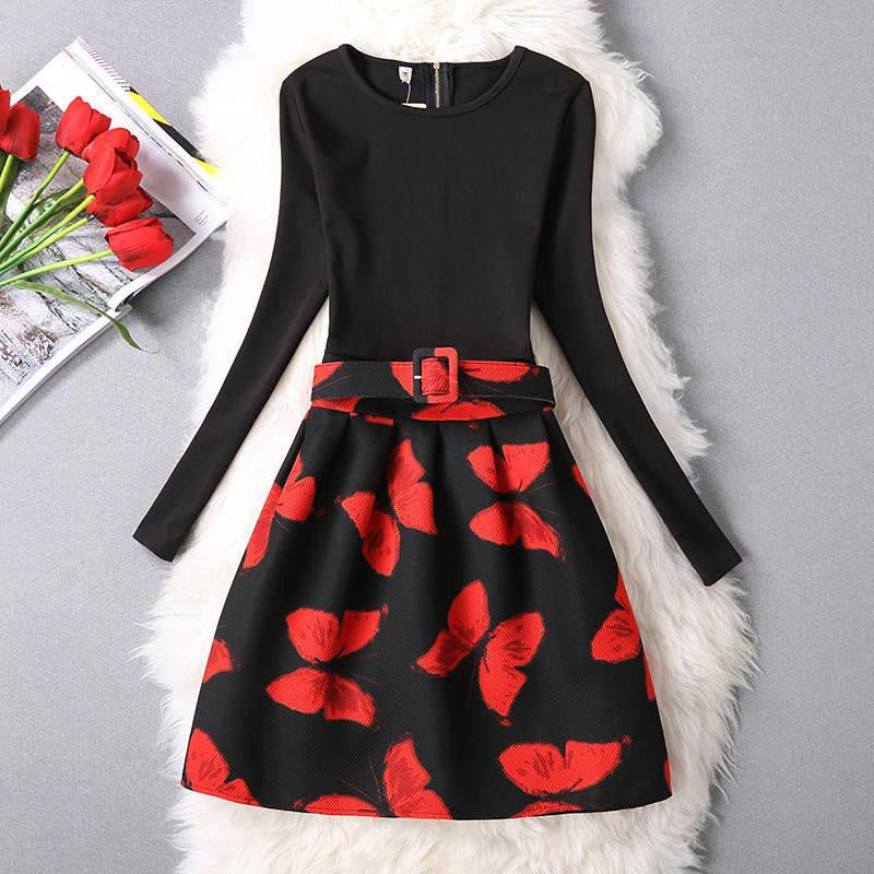 Women Dress A-Line Mini O-Neck Long Sleeve Casual Party Evening Elegant Dress Plus Size