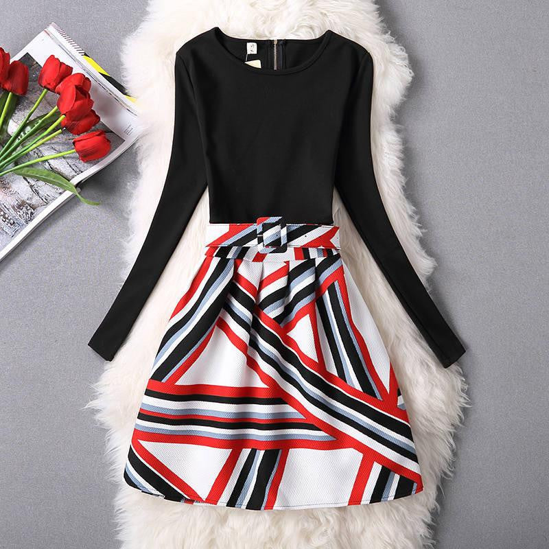 Women Dress A-Line Mini O-Neck Long Sleeve Casual Party Evening Elegant Dress Plus Size