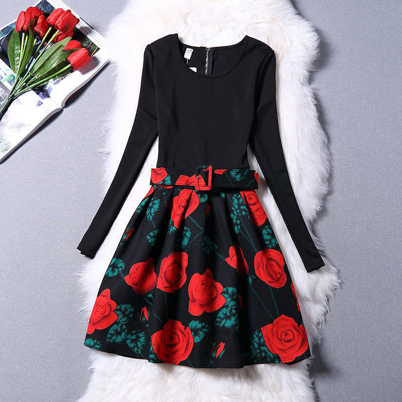 Women Dress A-Line Mini O-Neck Long Sleeve Casual Party Evening Elegant Dress Plus Size