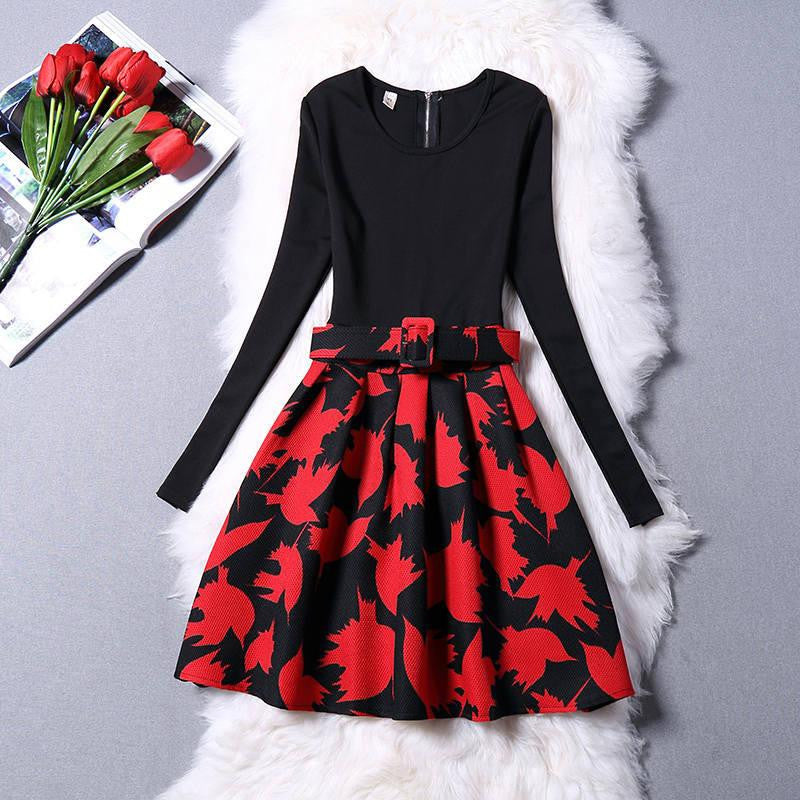 Women Dress A-Line Mini O-Neck Long Sleeve Casual Party Evening Elegant Dress Plus Size