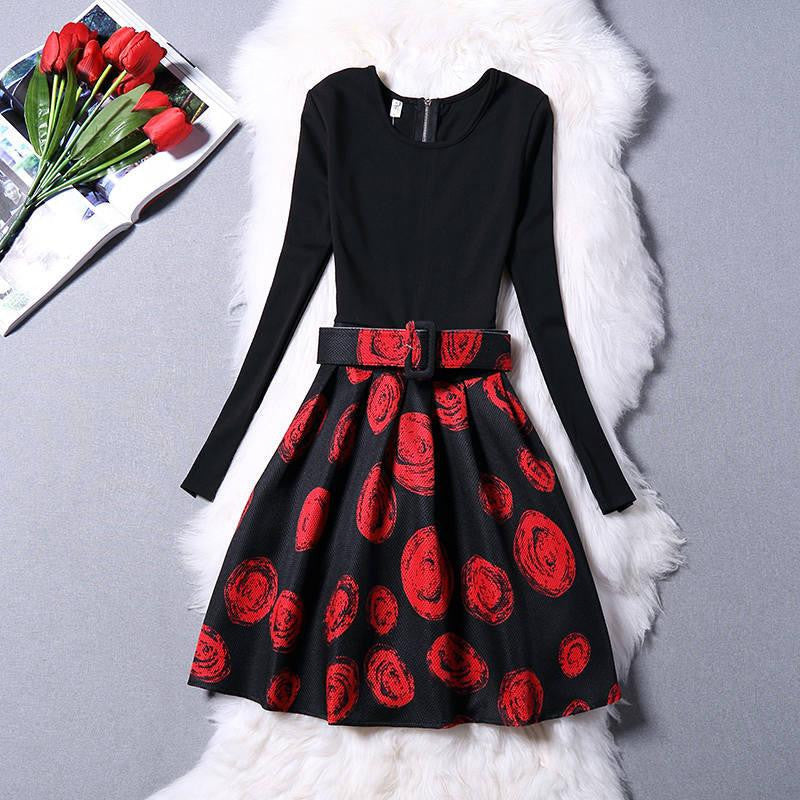 Women Dress A-Line Mini O-Neck Long Sleeve Casual Party Evening Elegant Dress Plus Size