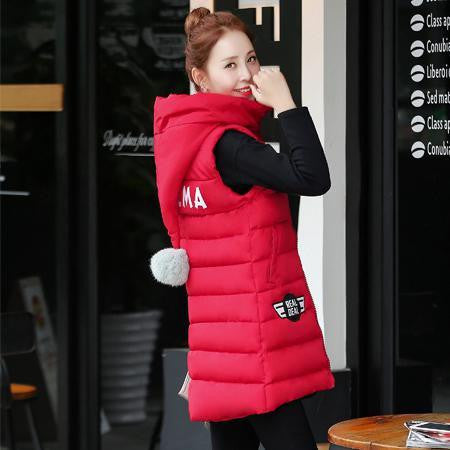 Women Vest Waistcoat Womens Long Vest Sleeveless Jacket Fur Hooded Down Cotton Warm Vest Female