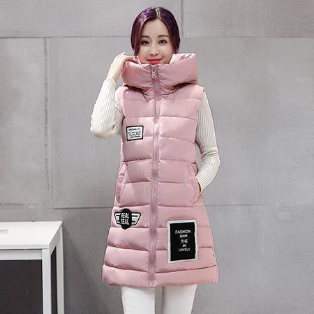 Women Vest Waistcoat Womens Long Vest Sleeveless Jacket Fur Hooded Down Cotton Warm Vest Female