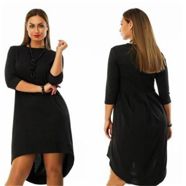 Online discount shop Australia - Fashion plus size women clothing 6xl winter dress O-neck solid Dress casual women loose dress big sizes