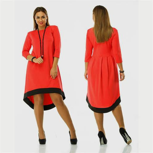 Online discount shop Australia - Fashion plus size women clothing 6xl winter dress O-neck solid Dress casual women loose dress big sizes