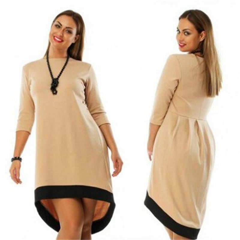 Online discount shop Australia - Fashion plus size women clothing 6xl winter dress O-neck solid Dress casual women loose dress big sizes