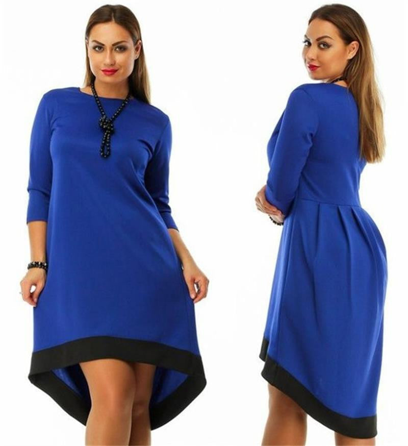 Online discount shop Australia - Fashion plus size women clothing 6xl winter dress O-neck solid Dress casual women loose dress big sizes