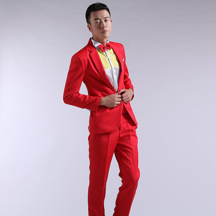 Suit Men Long-Sleeved Men's Suits Dress Hosted Theatrical Tuxedos For Men Wedding Prom Red Yellow Blue And Green M L XL