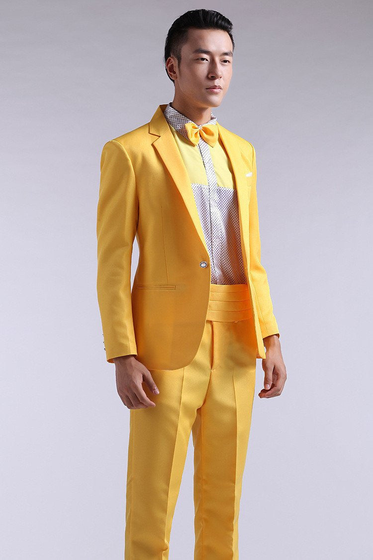 Suit Men Long-Sleeved Men's Suits Dress Hosted Theatrical Tuxedos For Men Wedding Prom Red Yellow Blue And Green M L XL