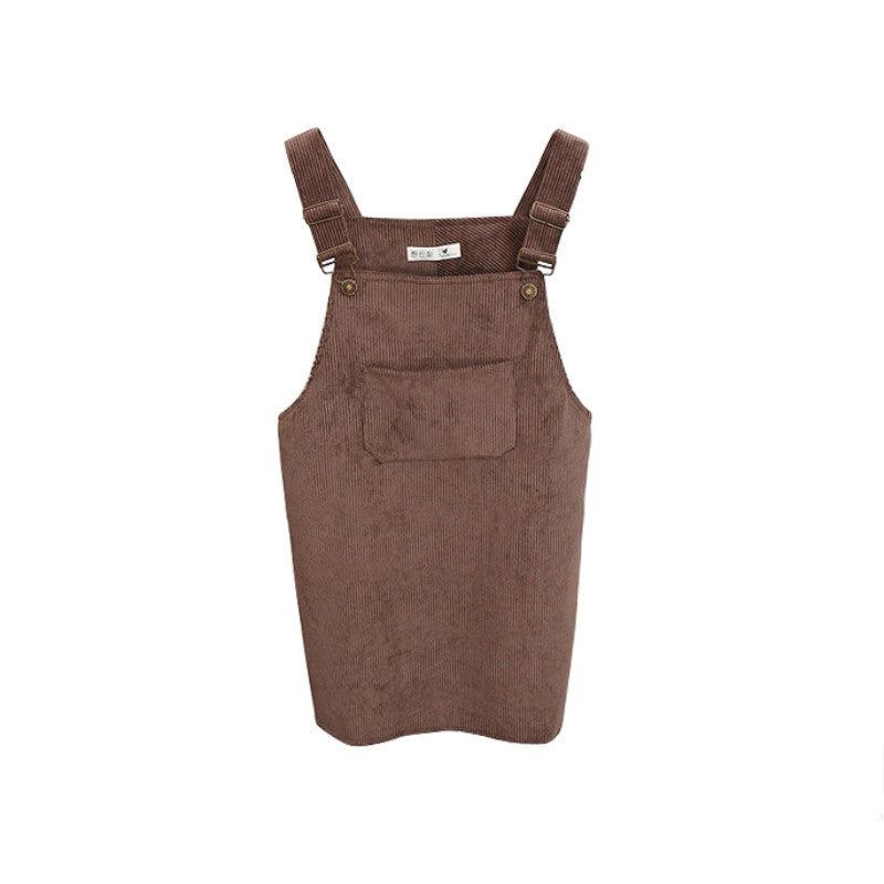 Online discount shop Australia - College Wind Restoring Ancient Ways Corduroy Suspenders Big Pocket Straight Vest Dress