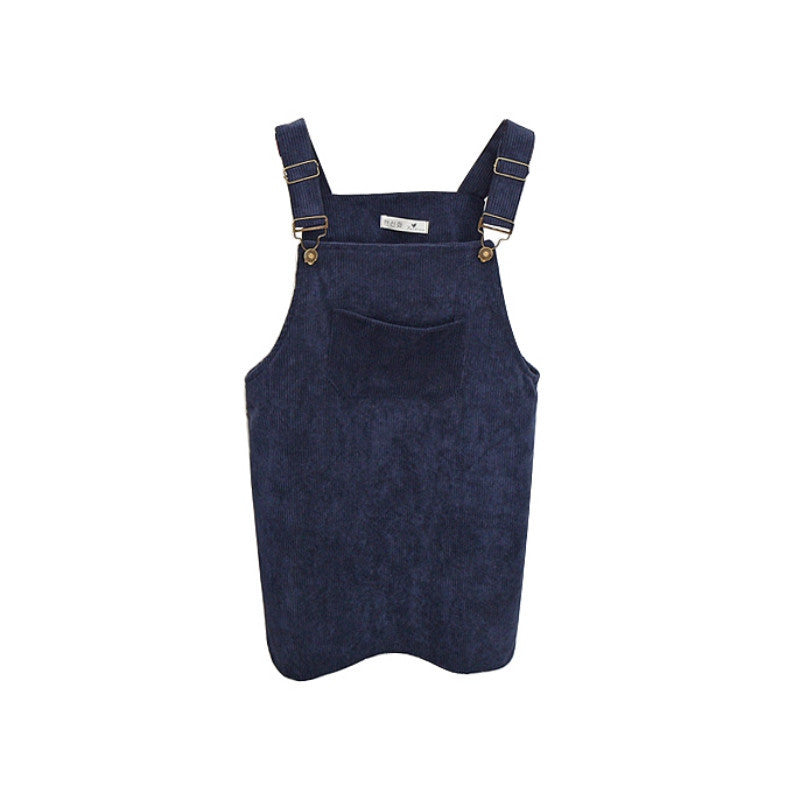 Online discount shop Australia - College Wind Restoring Ancient Ways Corduroy Suspenders Big Pocket Straight Vest Dress