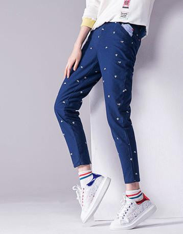 Toyouth Pants Women Printed Casual Cotton Straight Trousers Full Length XXL Pants