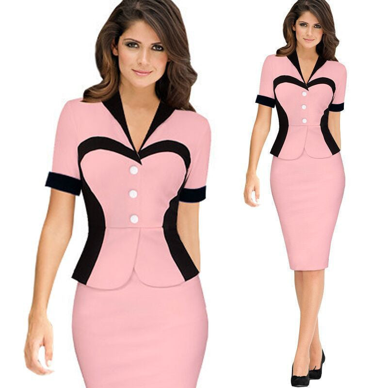 Online discount shop Australia - Female Pencil Dress Elegant Lady Illusion Patchwork Sheath Buttons Fitted Ruffles Women Bodycon Bandage Dress