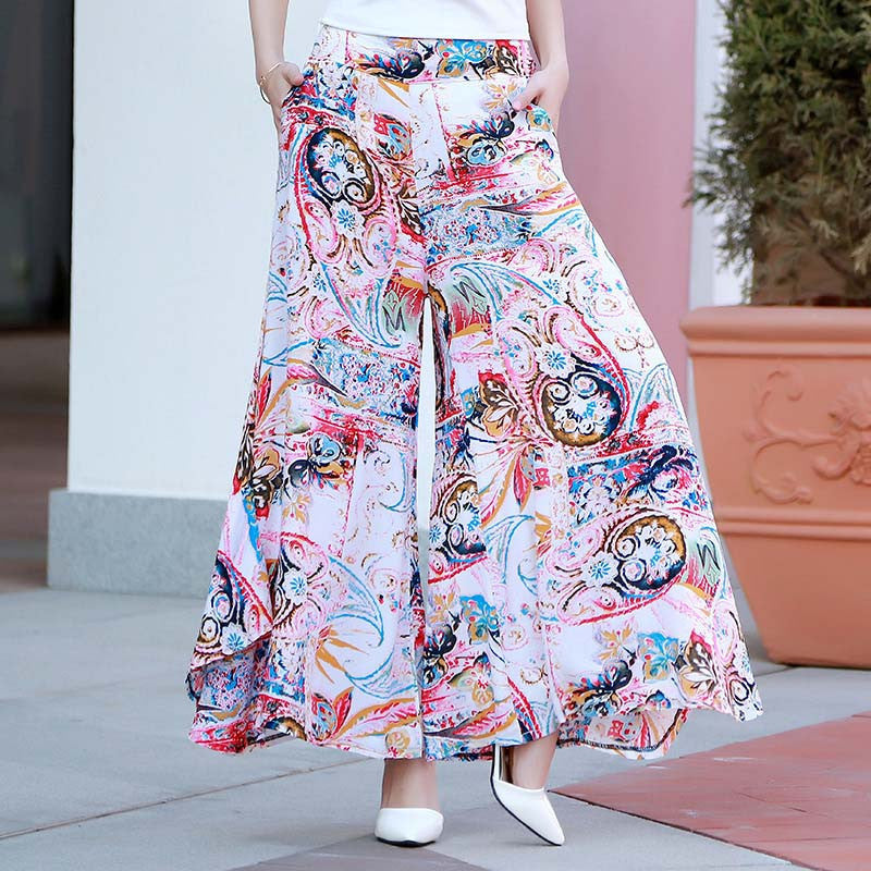 women casual pants Wide leg women losse print Vintage trousers