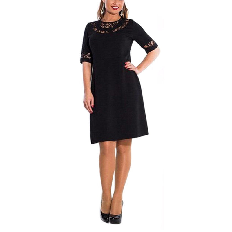 Online discount shop Australia - Lace Dress Half Sleeve Large Size Women Clothing Autumn Dress Women's O-Neck Knee-Length Dresses Plus Size