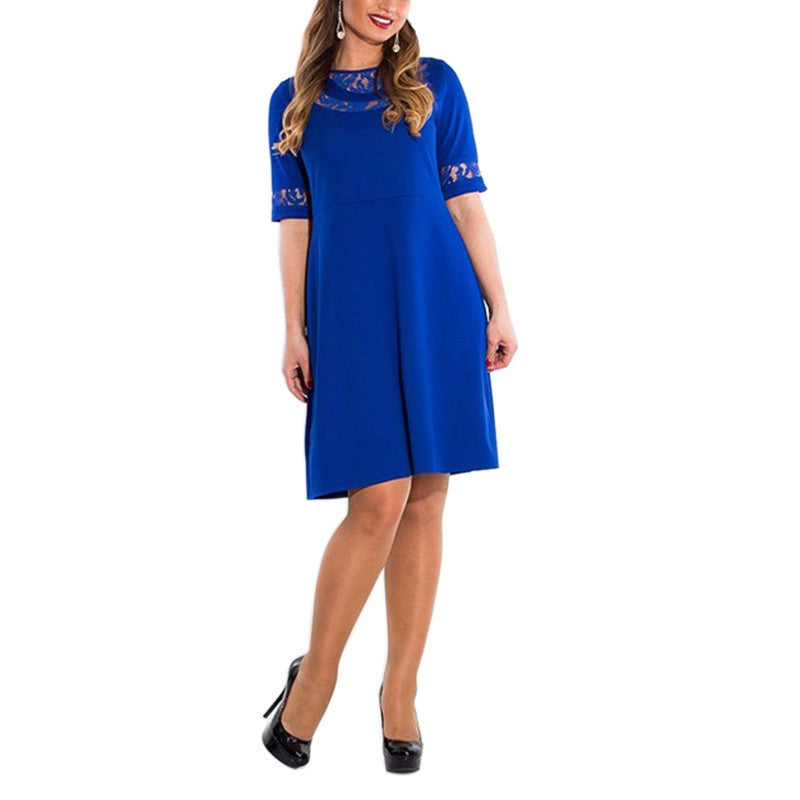 Online discount shop Australia - Lace Dress Half Sleeve Large Size Women Clothing Autumn Dress Women's O-Neck Knee-Length Dresses Plus Size