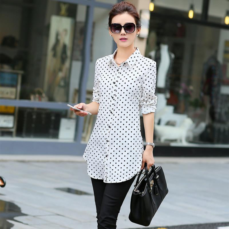 Women Clothes Plus Size Blouses Long Full Casual Shirt Print Lapel Chiffon Shirt Female Tops