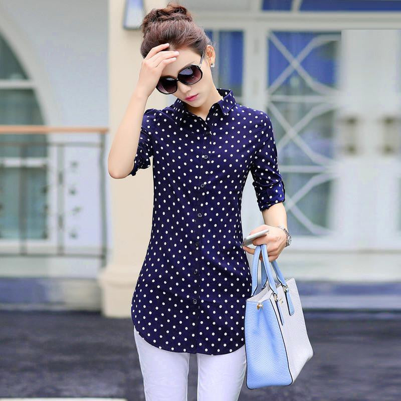 Women Clothes Plus Size Blouses Long Full Casual Shirt Print Lapel Chiffon Shirt Female Tops