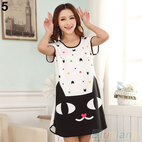 Online discount shop Australia - Cute Women's Cartoon Polka Dot Sleepwear Sleepshirts Short Sleeve Sleepshirt