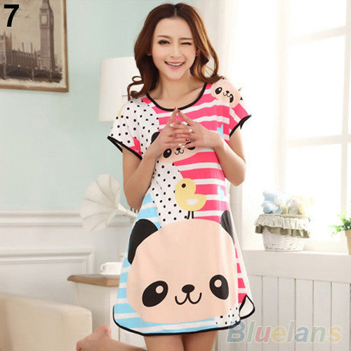 Online discount shop Australia - Cute Women's Cartoon Polka Dot Sleepwear Sleepshirts Short Sleeve Sleepshirt