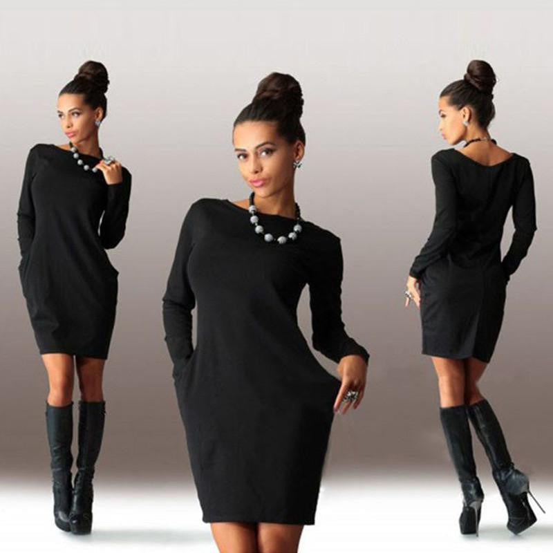 Women Dress O neck Long Sleeve Office Dress Fashion Slim Bodycon Dress Women's Mini Dresses