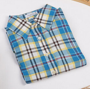 Fashion Women Blouses Long Sleeve Turn-down Collar Plaid Shirts Women Casual Cotton Shirt Style