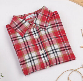 Fashion Women Blouses Long Sleeve Turn-down Collar Plaid Shirts Women Casual Cotton Shirt Style