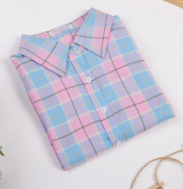 Fashion Women Blouses Long Sleeve Turn-down Collar Plaid Shirts Women Casual Cotton Shirt Style