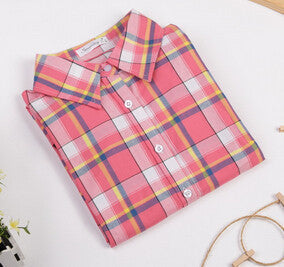 Fashion Women Blouses Long Sleeve Turn-down Collar Plaid Shirts Women Casual Cotton Shirt Style