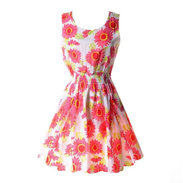 Women Chiffon Dress Sleeveless Sundress Beach Floral Tank Mini Dresses Vestido