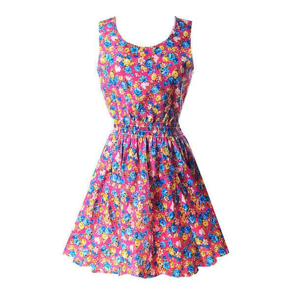 Women Chiffon Dress Sleeveless Sundress Beach Floral Tank Mini Dresses Vestido