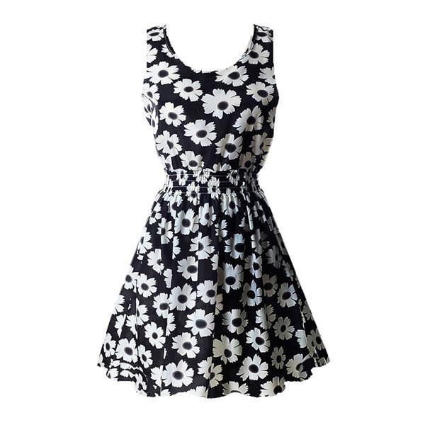 Women Chiffon Dress Sleeveless Sundress Beach Floral Tank Mini Dresses Vestido