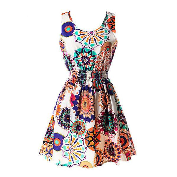 Women Chiffon Dress Sleeveless Sundress Beach Floral Tank Mini Dresses Vestido