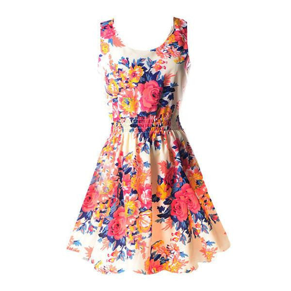 Women Chiffon Dress Sleeveless Sundress Beach Floral Tank Mini Dresses Vestido