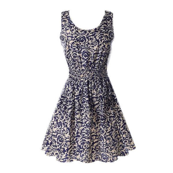 Women Chiffon Dress Sleeveless Sundress Beach Floral Tank Mini Dresses Vestido