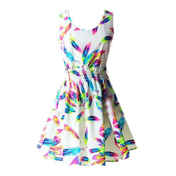 Women Chiffon Dress Sleeveless Sundress Beach Floral Tank Mini Dresses Vestido