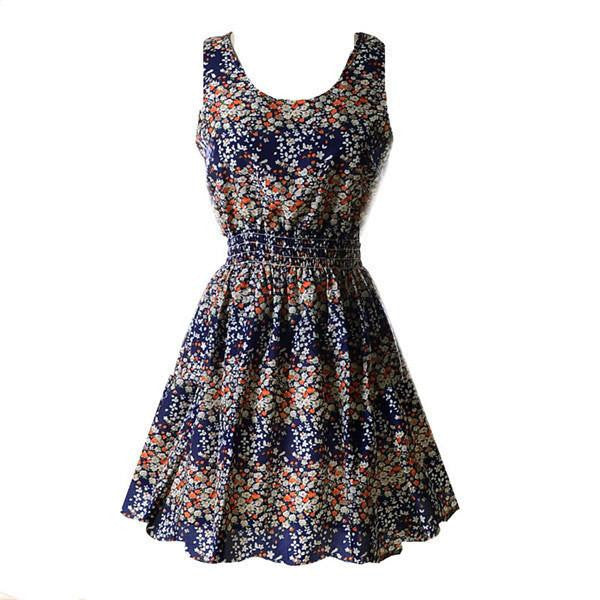 Women Chiffon Dress Sleeveless Sundress Beach Floral Tank Mini Dresses Vestido