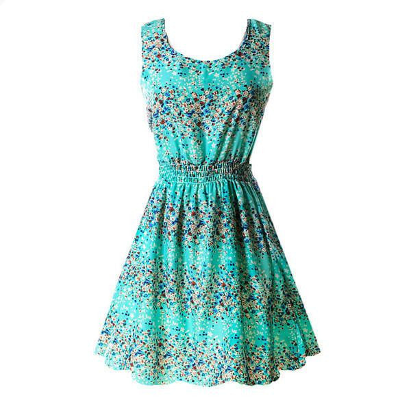 Women Chiffon Dress Sleeveless Sundress Beach Floral Tank Mini Dresses Vestido