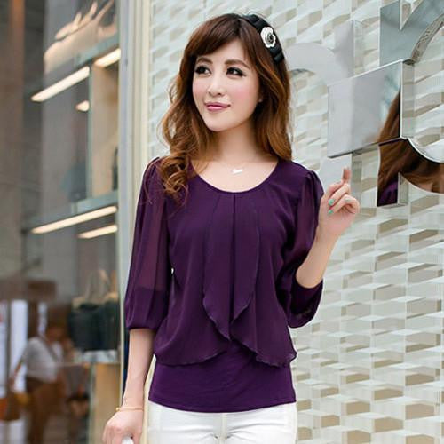 Women chiffon shirt Fashion Long sleeved women blouses shirt plus size casual chiffon tops loose women shirts