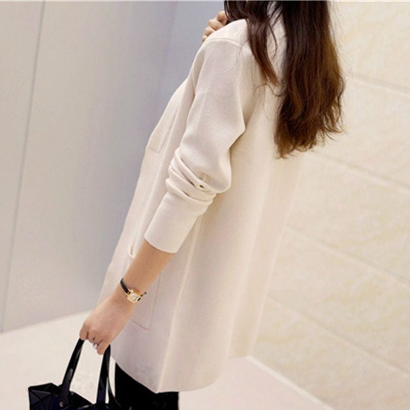 Online discount shop Australia - Female Sweater Coat Han Edition Long Round Collar Loose Pocket Knit Cardigan Women Sweater