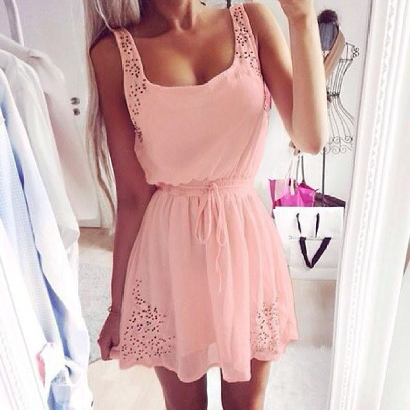 White And Yellow Pink Women Casual Dresses Sleeveless Cocktail Short Mini Dress