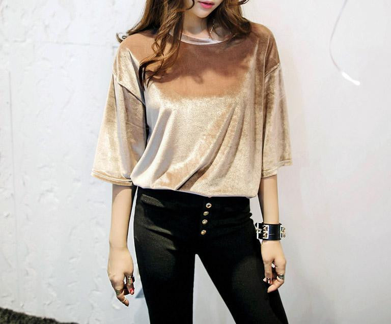 Fashion half sleeve Velvet T-shirt,College Style Pleuche T Shirt Tops