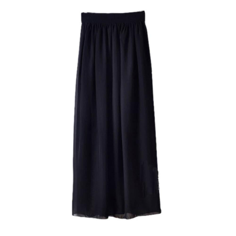 Stylish Lady 2Layer Long Maxi Dress Chiffon Pleated Elastic Waist Skirt