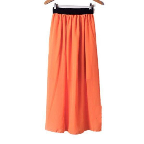 Stylish Lady 2Layer Long Maxi Dress Chiffon Pleated Elastic Waist Skirt