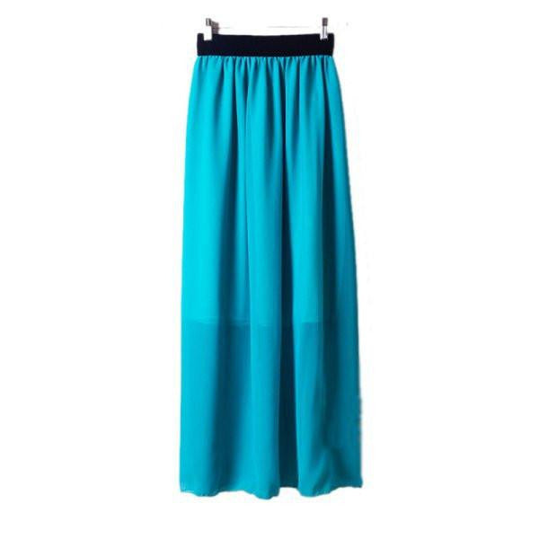 Stylish Lady 2Layer Long Maxi Dress Chiffon Pleated Elastic Waist Skirt