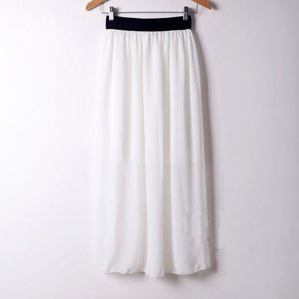 Stylish Lady 2Layer Long Maxi Dress Chiffon Pleated Elastic Waist Skirt