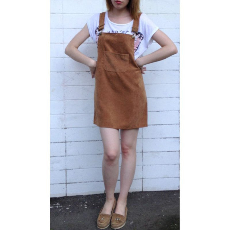 Women Elegant Pockets Suspender Skirt Corduroy Sleeveless Overalls Skirts