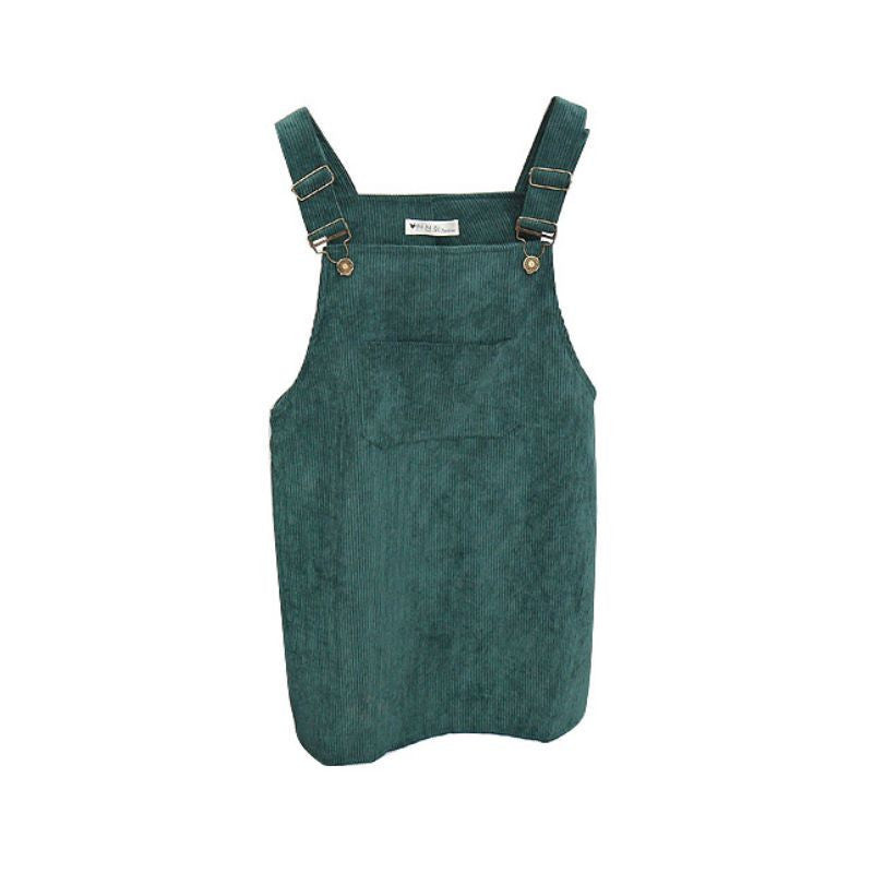 Women Elegant Pockets Suspender Skirt Corduroy Sleeveless Overalls Skirts